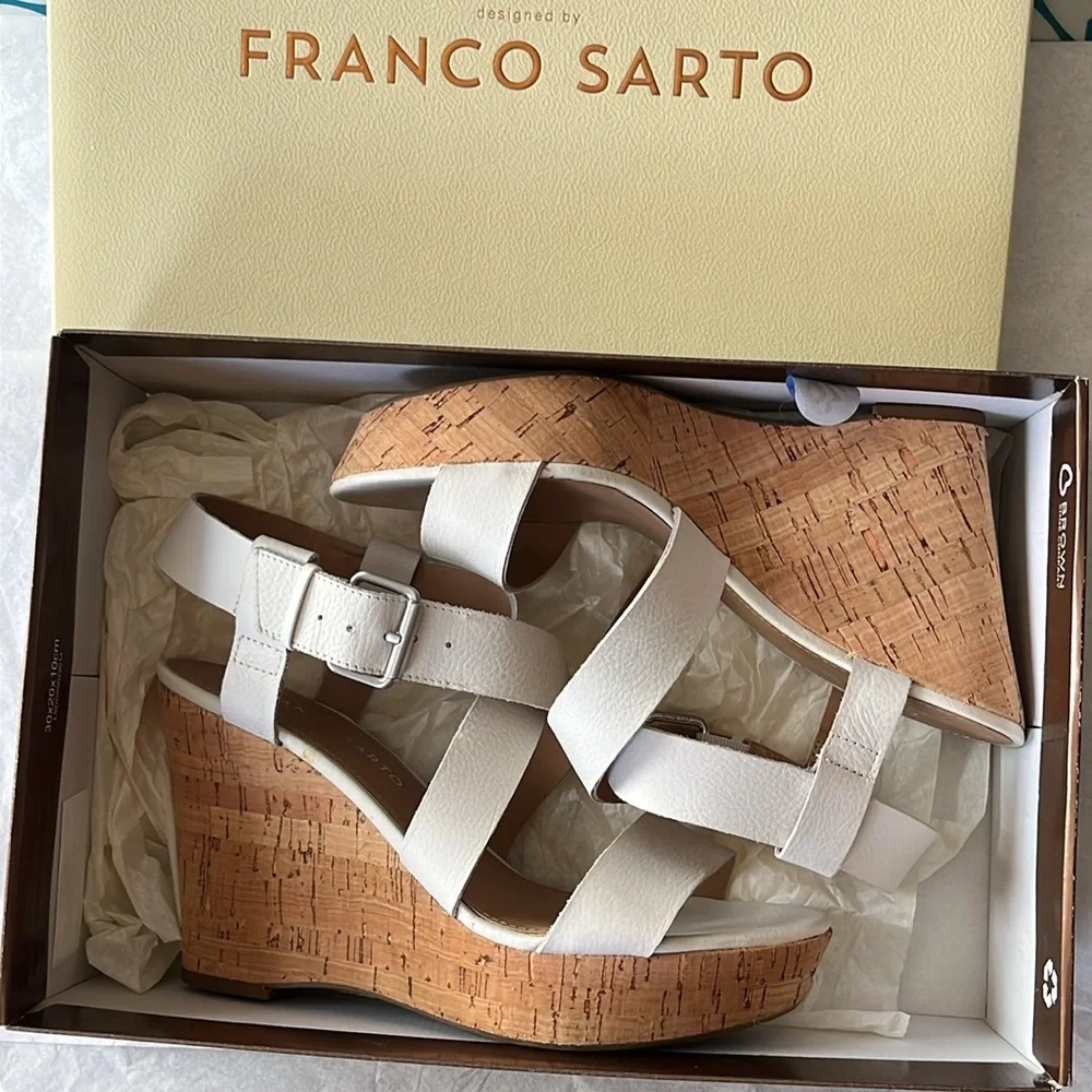 Franco sarto Franco Sarto Shania leather Platform Cork White Sandals Size 6 1/2 - Picture 4 of 5